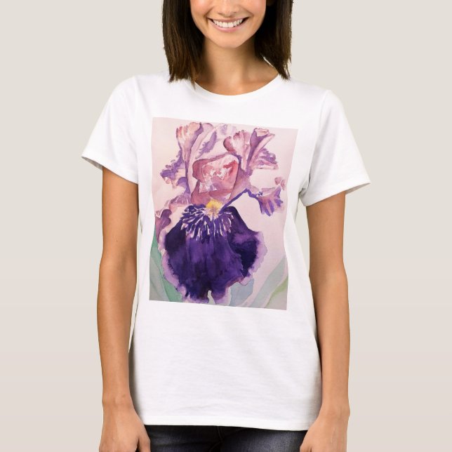 Glorioues Lila Iris Aquarellmalerei T-Shirt (Vorderseite)