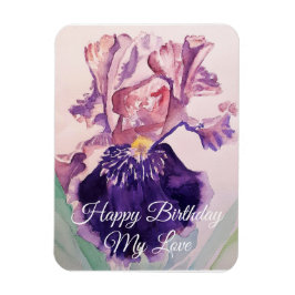 Glorious Lila Watercolor Iris Birthday Magnet