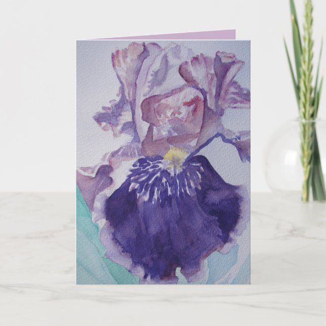 Glorious Lila Watercolor Iris Greetings Card Karte (Vorderseite)