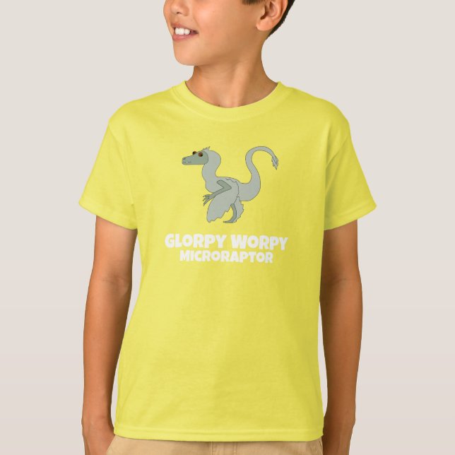 Glorpy Worpy Microraptor Dino T-Shirt (Vorderseite)