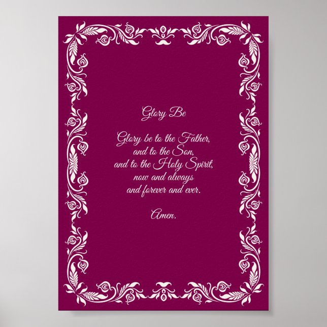 Glory Be Prayer Ivory White Botanicals on Burgundy Poster (Vorne)