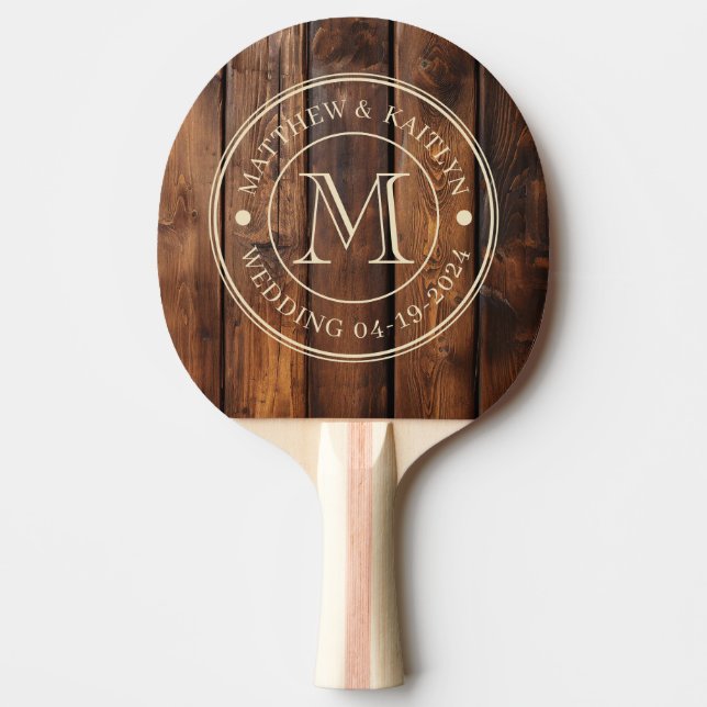 Gloss Stain Boards Wedding Monogram Tischtennis Schläger (Vorderseite)
