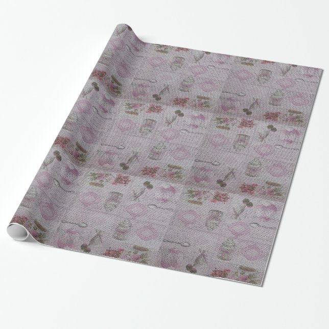 Glossar Moderner Vintager Blumenkuchen Geschenkpapier (Ungerollt)