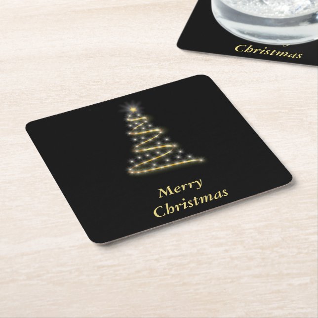 Glossgold Weihnachtsbaum schwarz Rechteckiger Pappuntersetzer (angewinkelt)