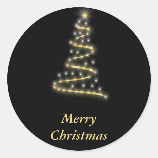 Glossgold Weihnachtsbaum schwarz Runder Aufkleber (Vorderseite)