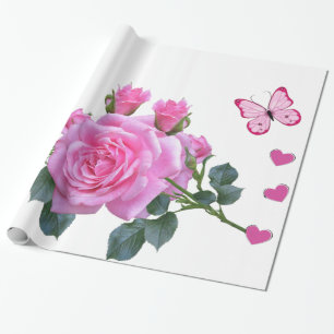 Glossopapier, rosafarbene Rosenblütenschmetterling Geschenkpapier