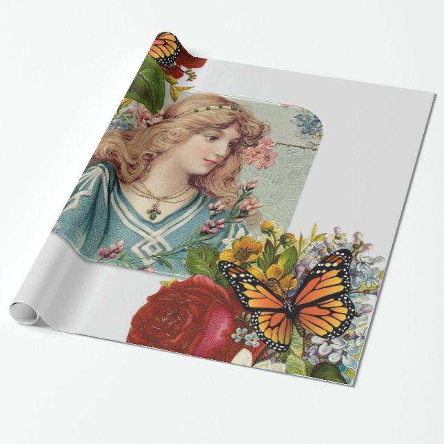 Glossopapier, Schmetterlingsflora Viktorianisch Geschenkpapier (Ungerollt)