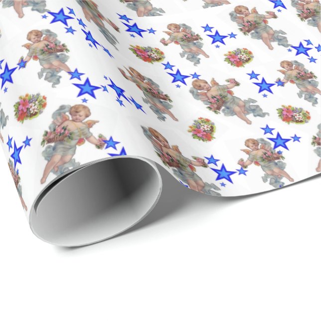 Glosswrapping Paper Angel Blue Stars Geschenkpapier (Rolleneckpunkt)