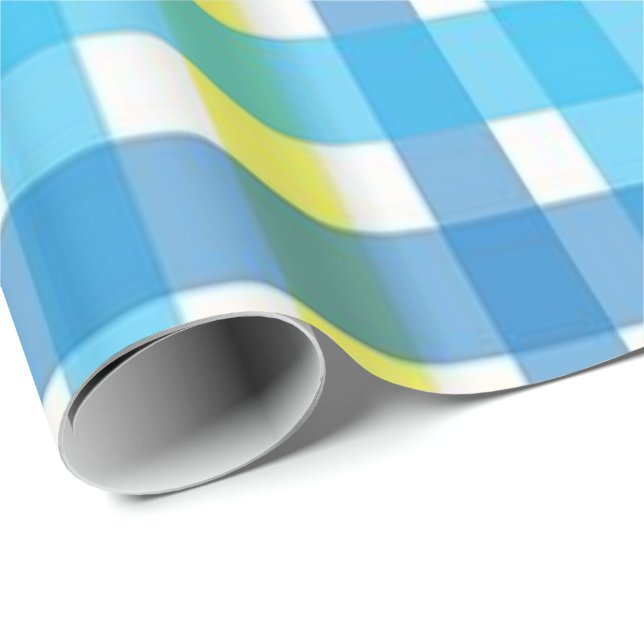Glosswrapping Paper Blue Yellow Kariert Geschenkpapier (Rolleneckpunkt)