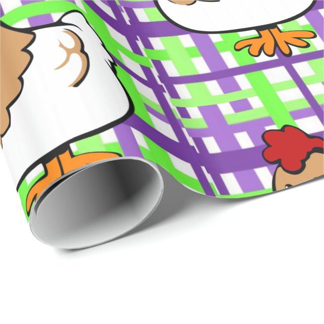Glosswrapping Paper Hähnchen Lila gelb Kariert Geschenkpapier (Rolleneckpunkt)
