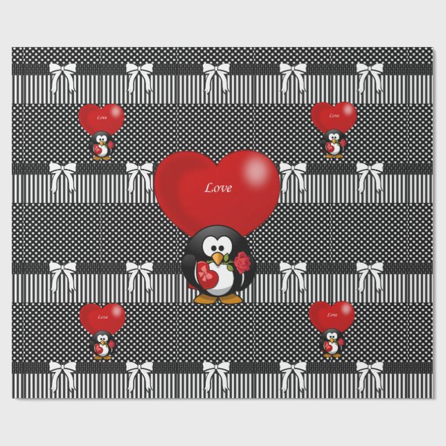 Glosswrapping Paper Pinguin Liebe Schwarz Geschenkpapier (Flach)