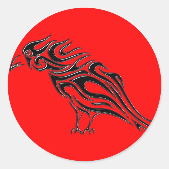 Glossy Black Raven Tattoo Runder Aufkleber (Vorderseite)