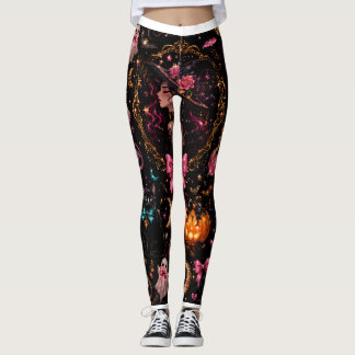 Glossy Coquette Witch Halloween Pattern Leggings