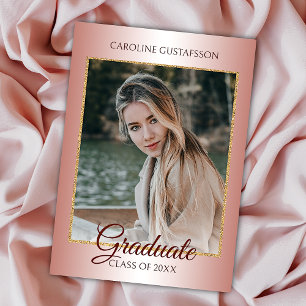 Glossy Coral Blush Pink Gold Glitzer Abschluss Ankündigung