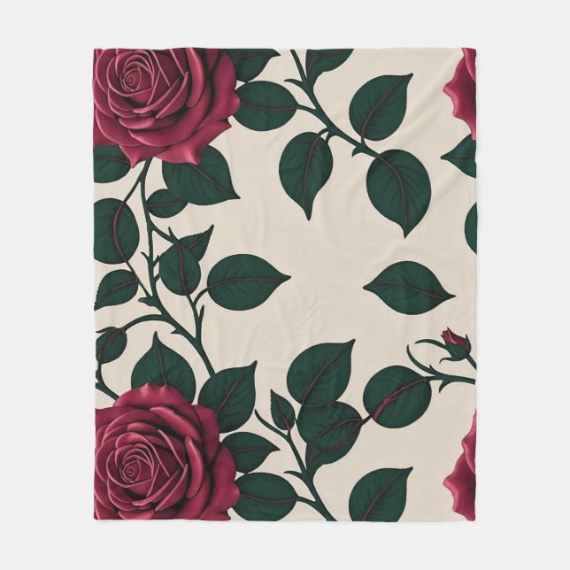 Glossy Crimson Roses With Dark Green Leaves Fleecedecke (Vorderseite)