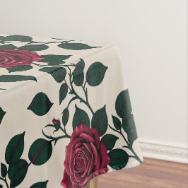 Glossy Crimson Roses With Dark Green Leaves Tischdecke