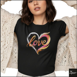Glossy Cursive Love Heart Swirls Abstract T-Shirt