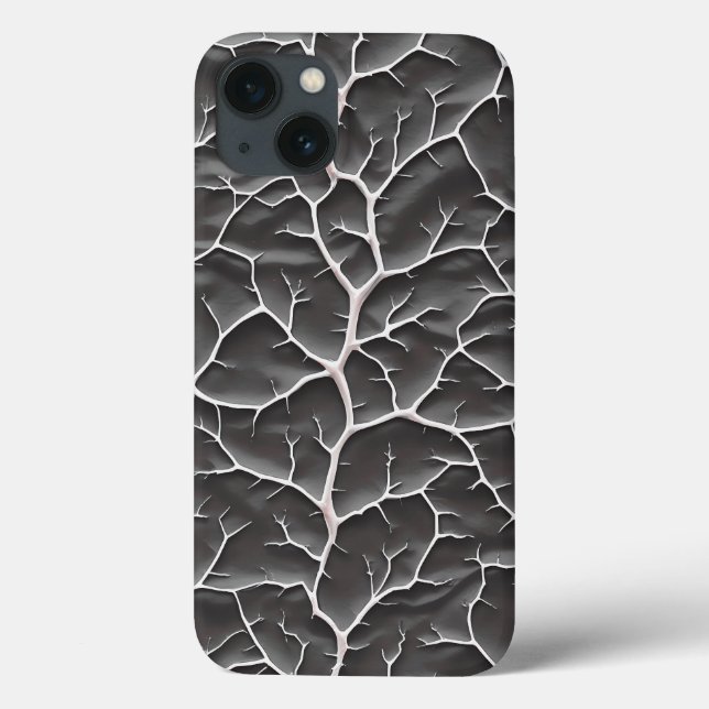 Glossy Dark Gray iPhone Case Branch Texture (Rückseite)