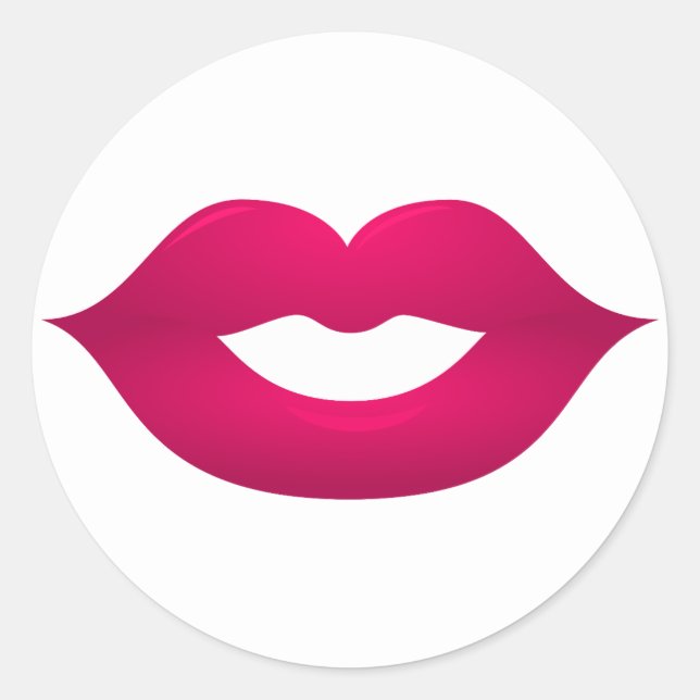 Glossy Dark Pink Lips Round Stickers (Vorderseite)
