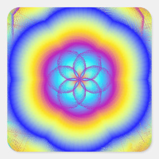 Glossy Fire Blume Rainbow Square Stickers