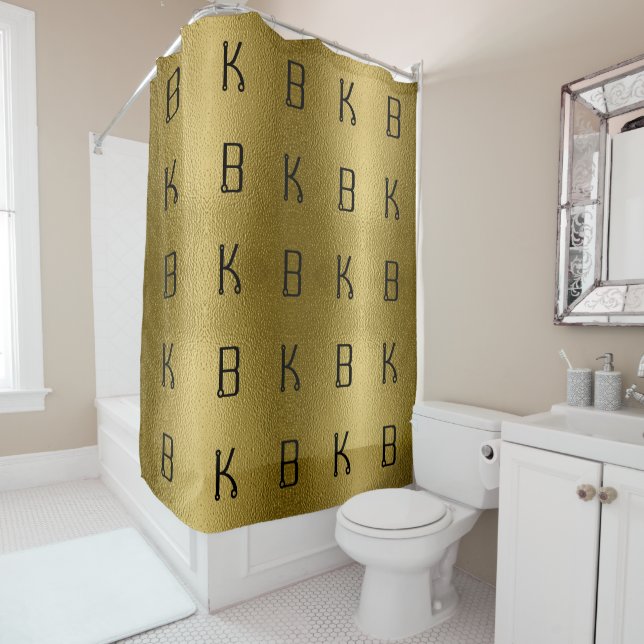 Glossy Gold Metal Texture Initials Personalisiert Duschvorhang (Beispiel)