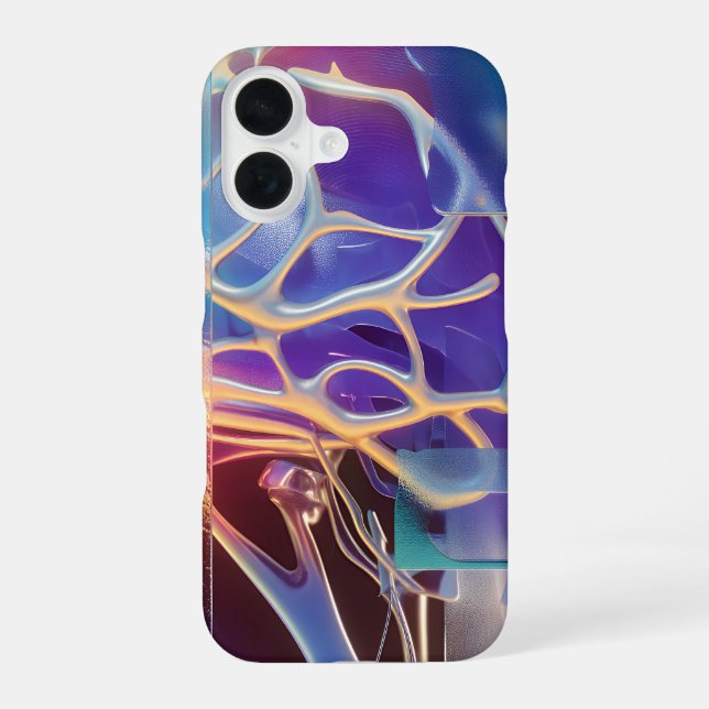 Glossy Holographic Veins Neon Chrome Abstract iPhone 16 Hülle (Rückseite)