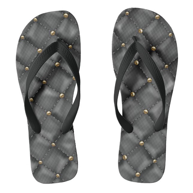 Glossy Leder Textur mit Gold Perlen Flip Flops (Fußbett)