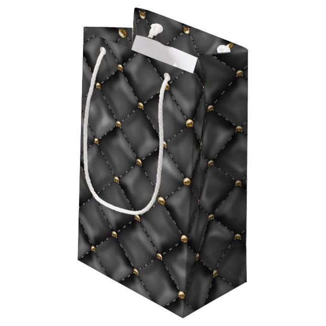 Glossy Leder Textur mit Gold Perlen Kleine Geschenktüte (Rückseite Schrägansicht)