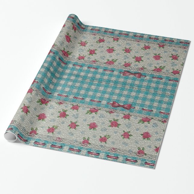 Glossy Moderne Vintage Rose Geschenkpapier (Ungerollt)