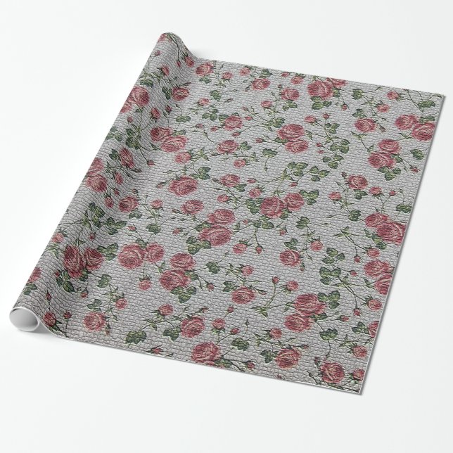 Glossy Moderne Vintage Rose Geschenkpapier (Ungerollt)