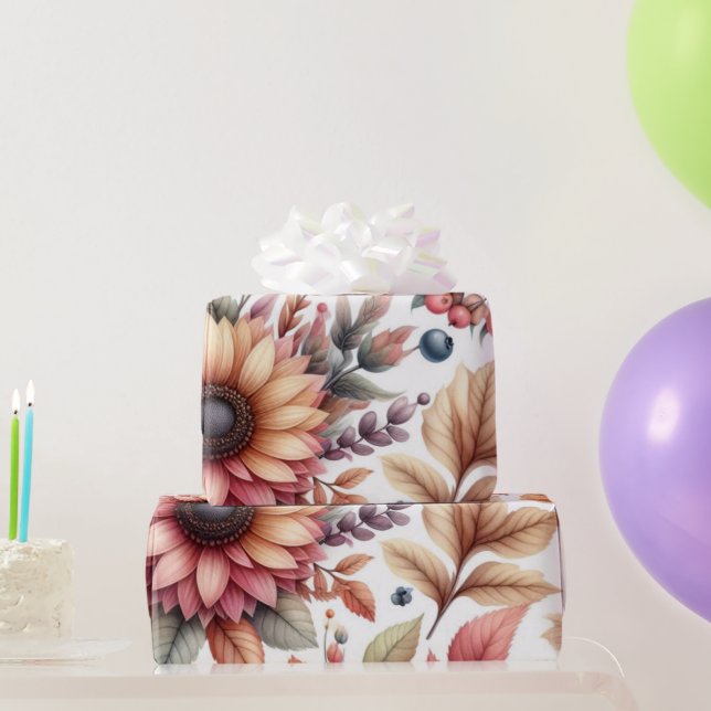 Glossy Moody Floral on White Geschenkpapier (Partygeschenke)