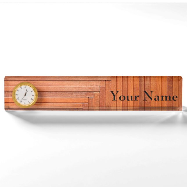 Glossy orange Naturholzplanken Namensplakette (Vorderseite)