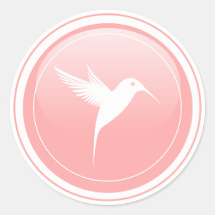 Glossy Peach Color - White Humming Bird Runder Aufkleber