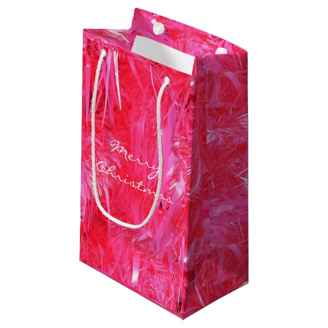 Glossy Pink Frohe Weihnachtsgeschenk Beutel Custom Kleine Geschenktüte (Vorderseite Schrägansicht)