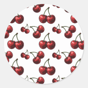 Glossy Red Cherries Retro Glam Runder Aufkleber