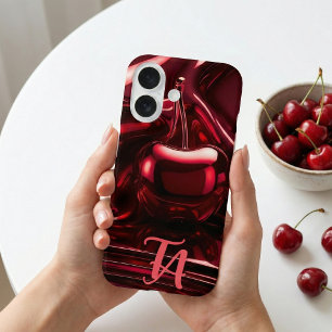 Glossy Red Cherry Monogram iPhone / iPad Gehäuse 16 Hülle
