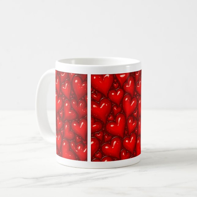 Glossy Red Heart Kaffeetasse (Vorderseite Links)