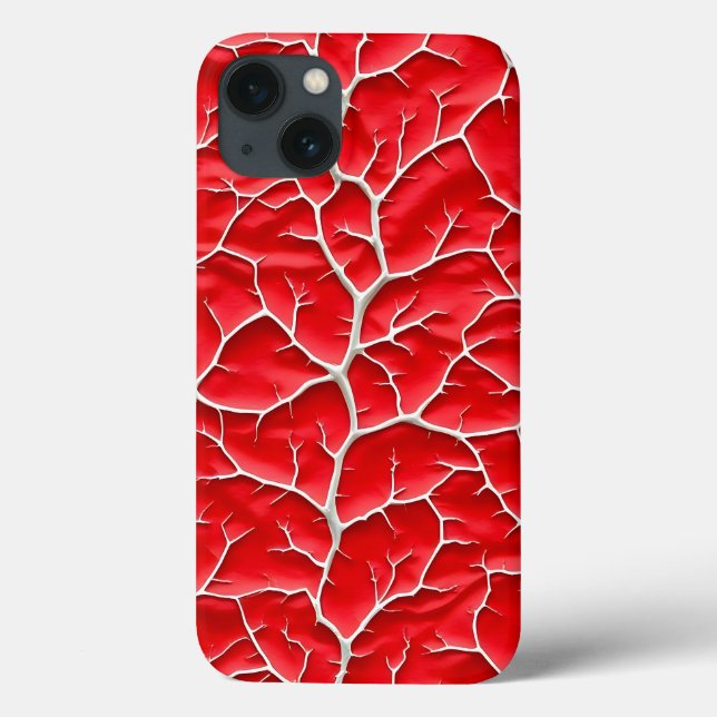 Glossy Red iPhone Case with Branch Texture (Rückseite)