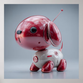 Glossy Red Robot Dog Poster