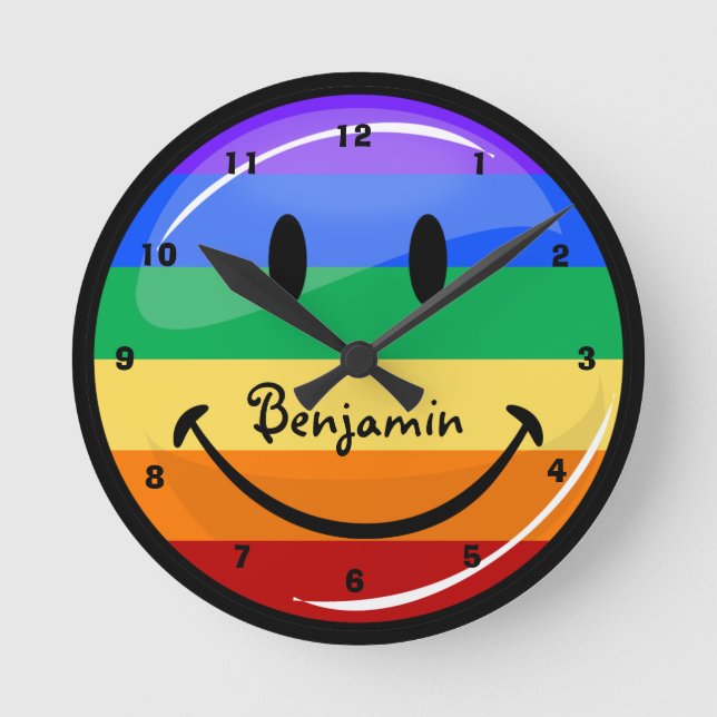 Glossy Round Gay Pride Flag Runde Wanduhr (Vorderseite)