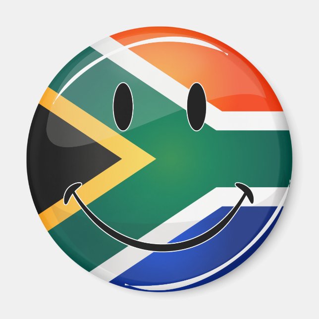 Glossy Round Happy South African Flag Magnet (Vorne)