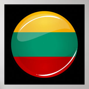 Glossy Round litauische Flagge Poster