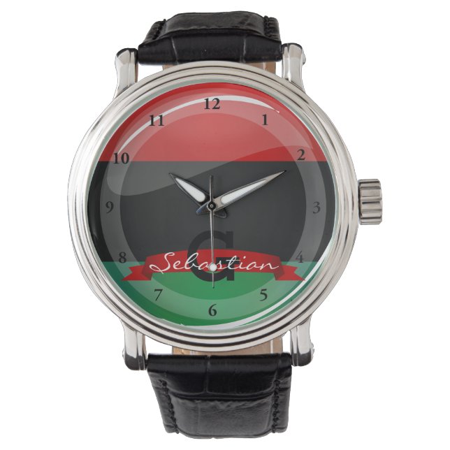 Glossy Round Pan-African Flag Armbanduhr (Vorderseite)