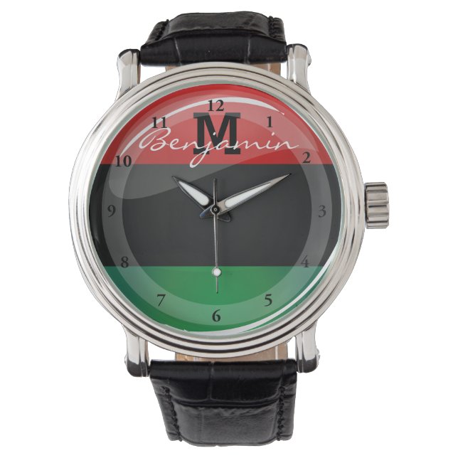 Glossy Round Pan-African Flag Armbanduhr (Vorderseite)