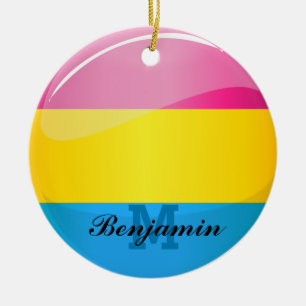Glossy Round Pansexual Pride Flag Keramikornament