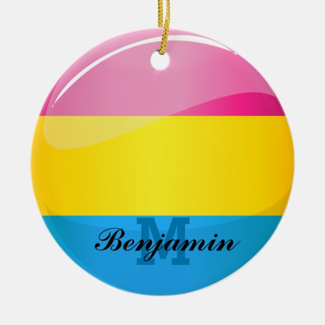 Glossy Round Pansexual Pride Flag Keramikornament (Vorne)
