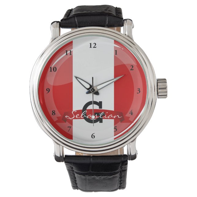 Glossy Round Peruvian Flag Armbanduhr (Vorderseite)