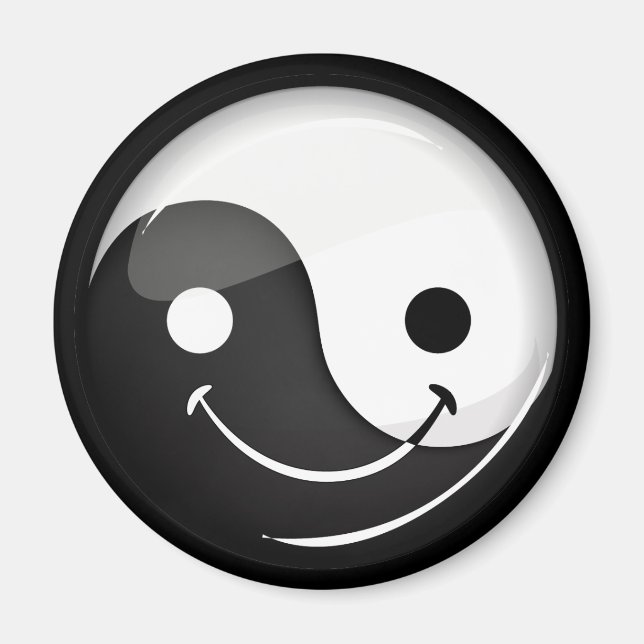 Glossy Round Smilly Yin Yang Symbol Magnet (Vorne)