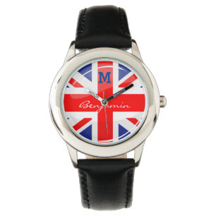 Glossy Round UK English Flag Armbanduhr