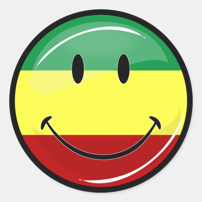 Glossy Smilly Rasta Colors Flag Runder Aufkleber (Vorderseite)